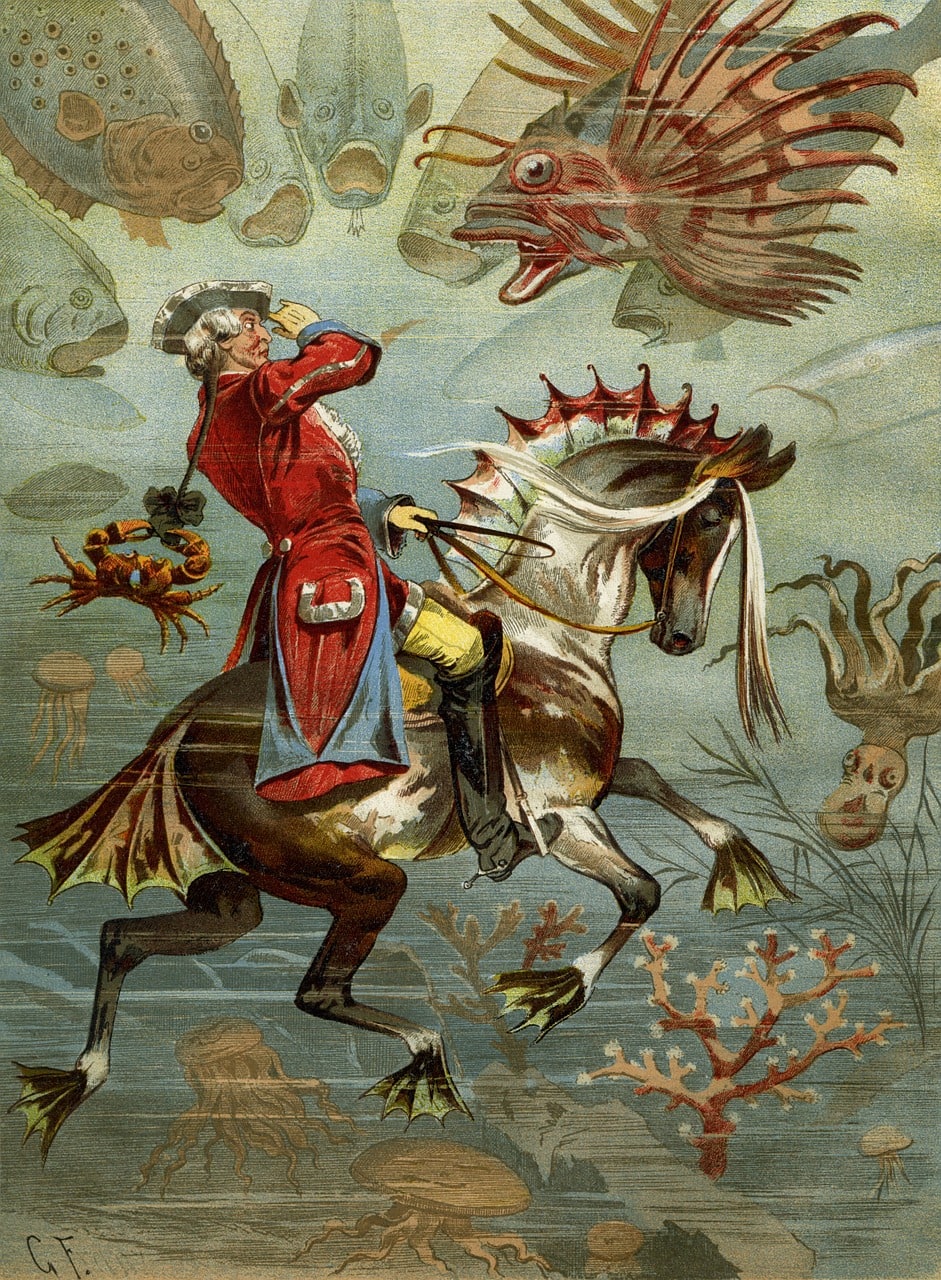 baron munchausen, he rode on the seahorse, tall tales-74024.jpg